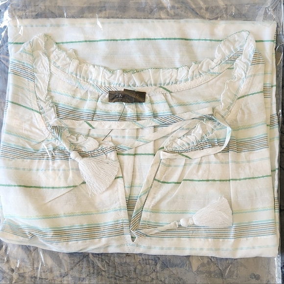 Ruffle Trim Shell - Beaumont Stripe Sleevless Blouse - Picture 9 of 12